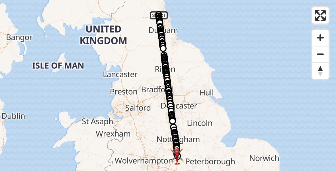 Flight route Air Ambulance Helicopter Newcastle International Airport - New Parks, 26 July 2026, 16:04