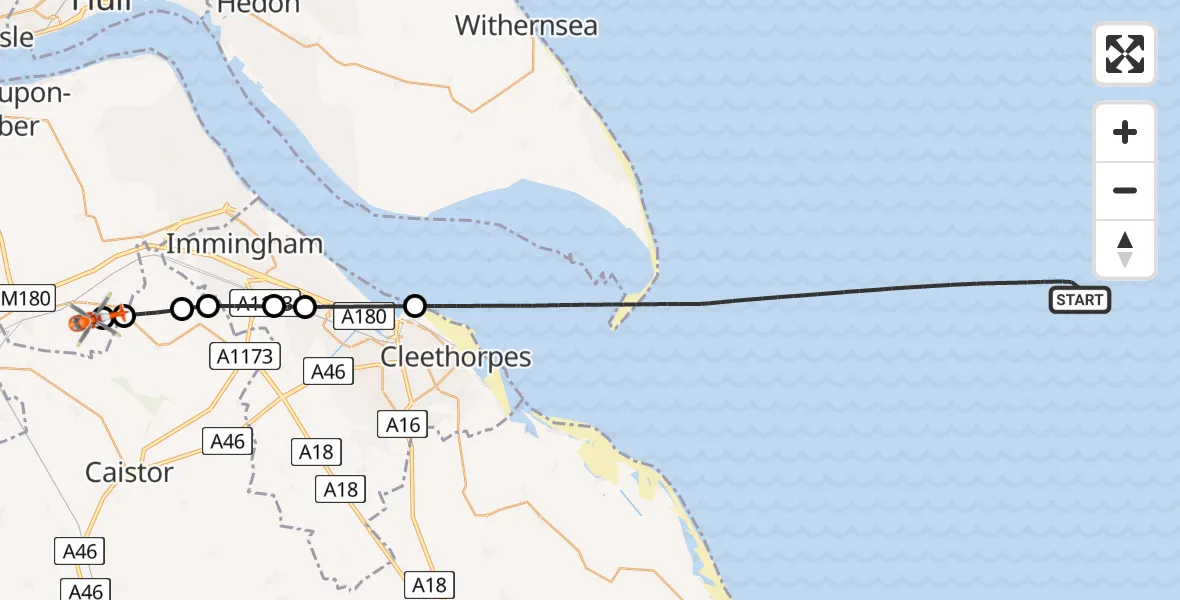 Flight route Coastguard Helicopter North Sea - Humberside Airport, 26 July 2026, 16:16