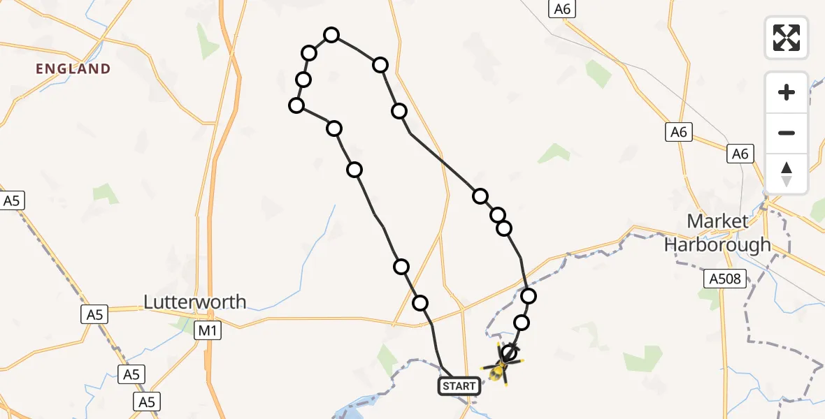 Flight route Police Helicopter Husbands Bosworth - Harborough, 26 July 2026, 16:19