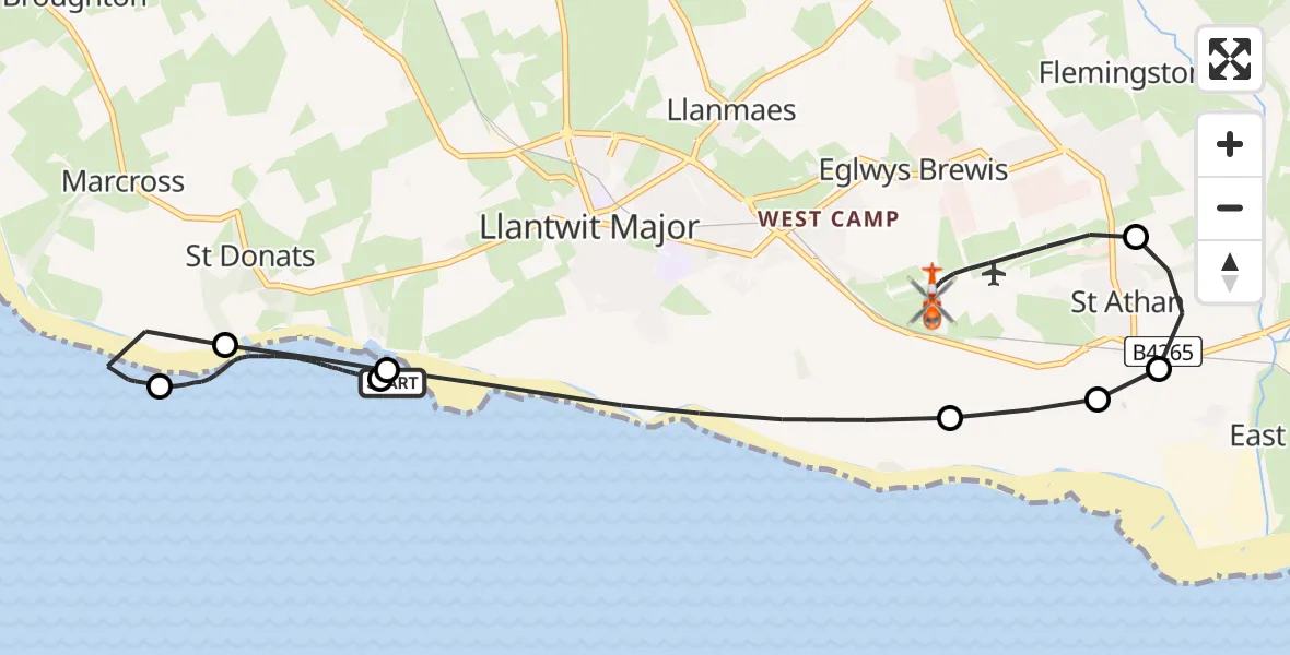 Flight route Coastguard Helicopter Llantwit Major - MOD St Athan, 26 July 2026, 17:06