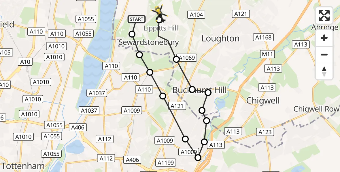 Flight route Police Helicopter Sewardstonebury - Sewardstonebury, 26 July 2026, 17:24