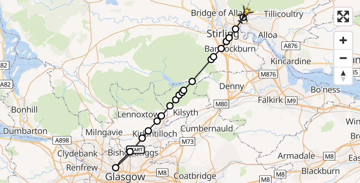 Flight route Police Helicopter Bishopbriggs - Menstrie, 26 July 2026, 17:36