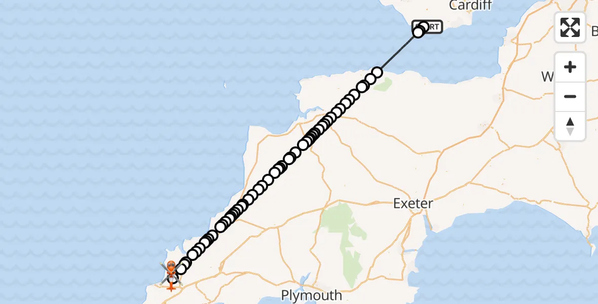 Flight route Coastguard Helicopter MOD St Athan - Cornwall Airport Newquay, 26 July 2026, 17:44