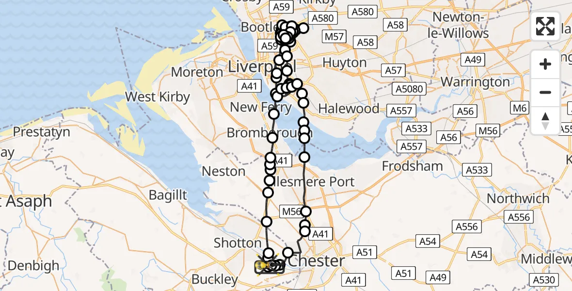 Flight route Police Helicopter Hawarden Airport - Hawarden Airport, 26 July 2026, 18:25