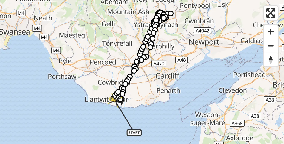 Flight route Police Helicopter Bristol Channel - MOD St Athan, 26 July 2026, 18:35
