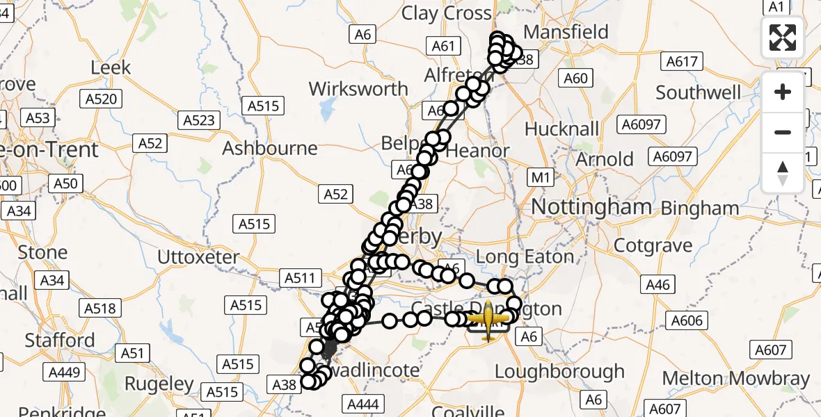 Flight route Police Aircraft East Midlands Airport - East Midlands Airport, 26 July 2026, 18:44
