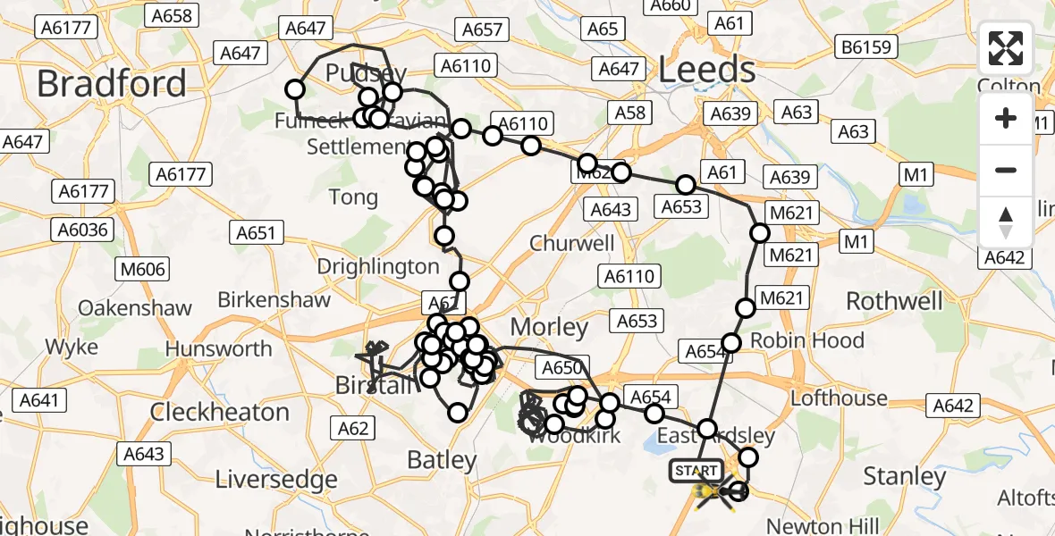 Flight route Police Helicopter East Ardsley - East Ardsley, 26 July 2026, 18:55
