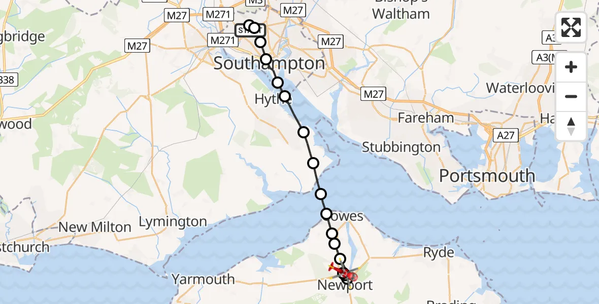 Flight route Air Ambulance Helicopter University Hospital Southampton - St Marys Hospital Isle Of Wight, 26 July 2026, 18:57