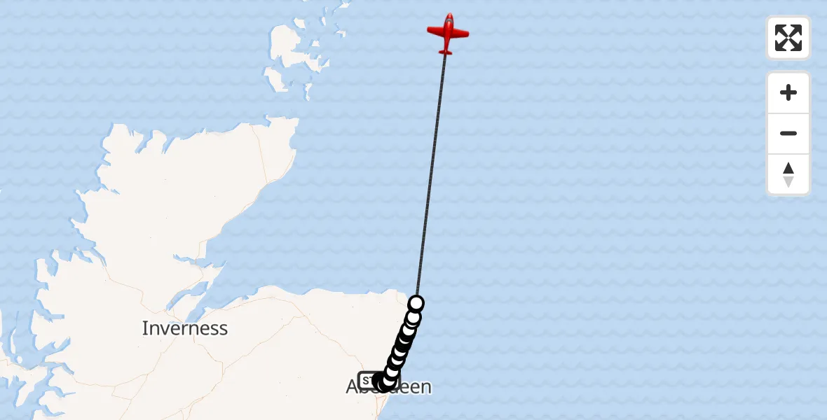 Flight route Air Ambulance Aircraft Aberdeen International Airport - North Sea, 26 July 2026, 19:31