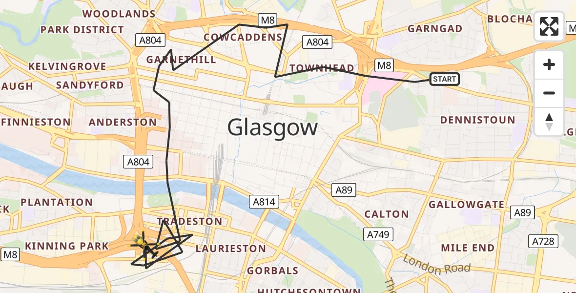 Flight route Police Helicopter Glasgow - Glasgow, 26 July 2026, 19:47