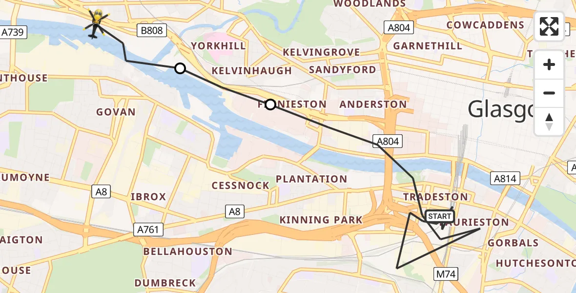 Flight route Police Helicopter Glasgow - Glasgow, 26 July 2026, 19:54