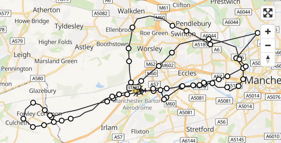 Flight route Police Helicopter Manchester Barton Aerodrome - Manchester Barton Aerodrome, 26 July 2026, 20:32