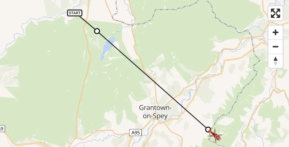 Flight route Air Ambulance Helicopter Highland - Grantown-on-Spey, 26 July 2026, 20:32