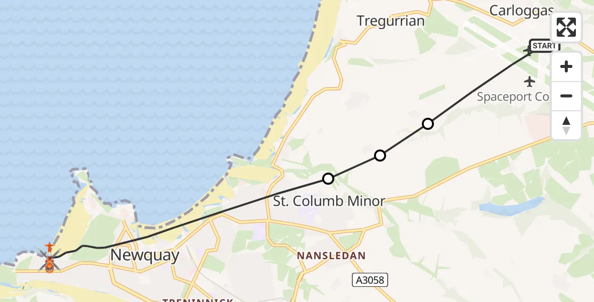 Flight route Coastguard Helicopter Cornwall Airport Newquay - Newquay, 26 July 2026, 20:38