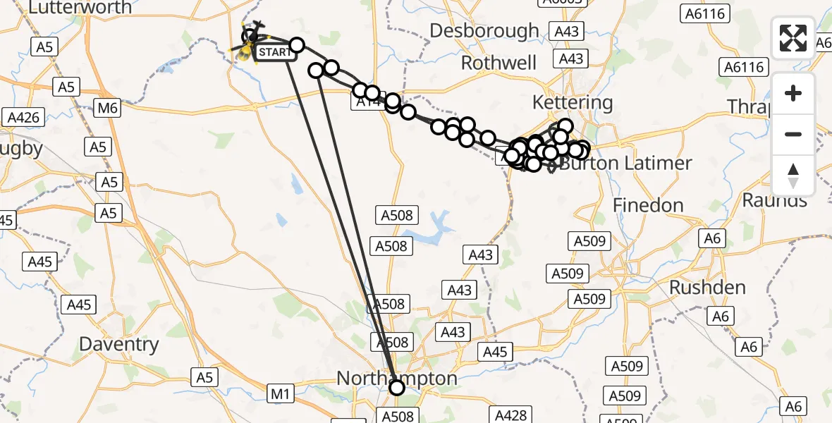 Flight route Police Helicopter Sibbertoft - Harborough, 26 July 2026, 21:01
