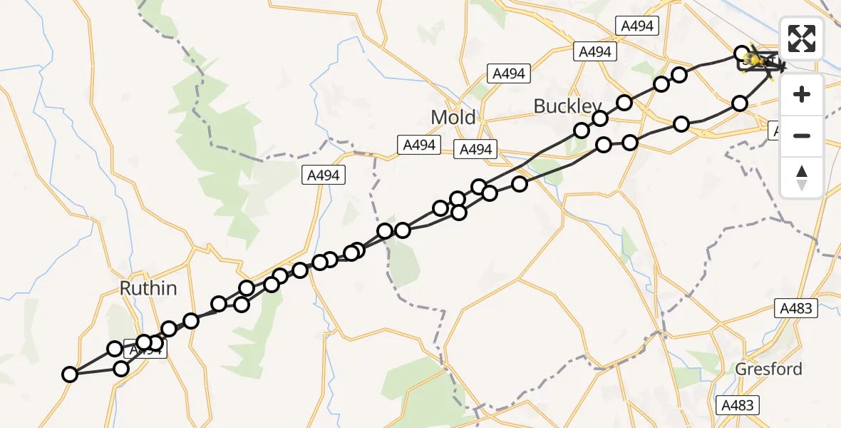 Flight route Police Helicopter Hawarden Airport - Hawarden Airport, 26 July 2026, 21:17