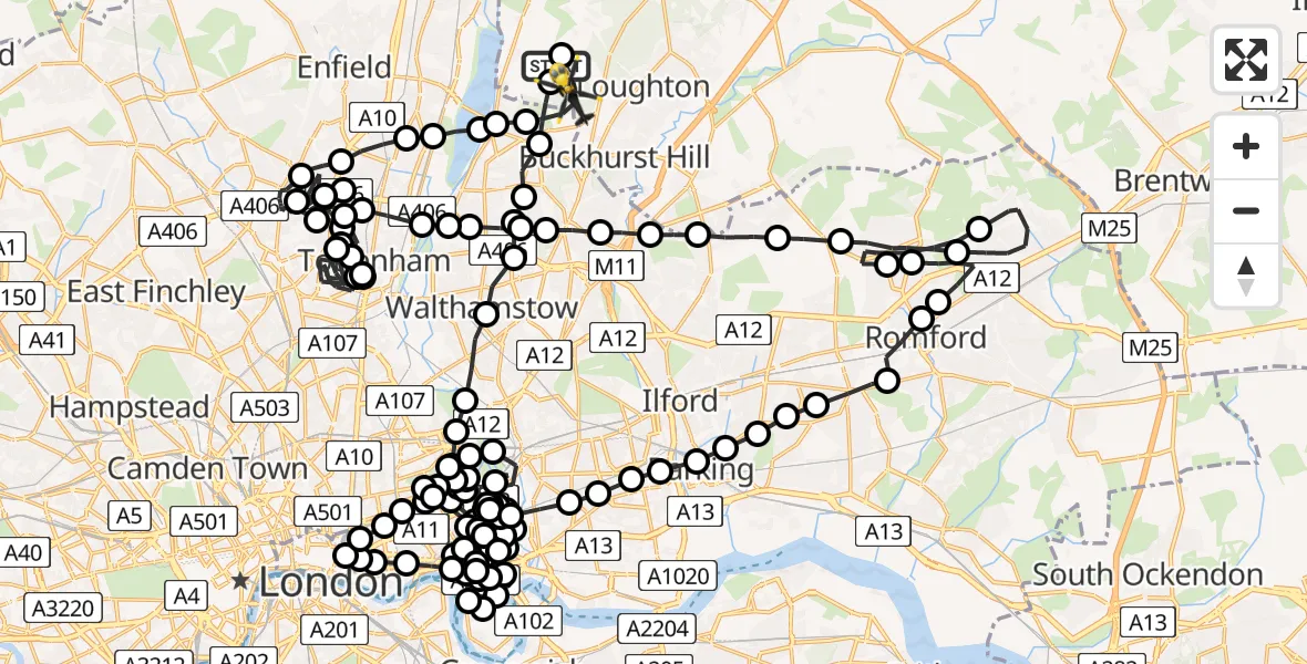 Flight route Police Helicopter Metropolitan Police Air Support Unit Lippitts Hill - Sewardstonebury, 26 July 2026, 21:29