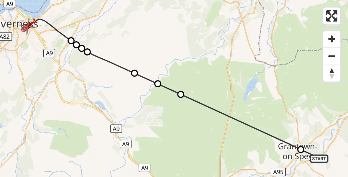 Flight route Air Ambulance Helicopter Cromdale - Inverness, 26 July 2026, 21:54