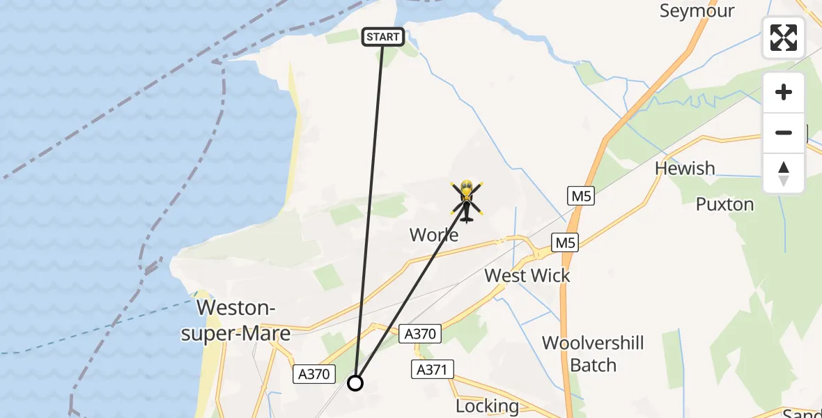 Flight route Police Helicopter Kewstoke - Weston-super-Mare, 26 July 2026, 21:57