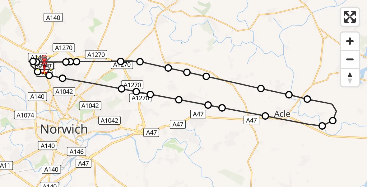 Flight route Air Ambulance Helicopter Norwich Airport - Norwich Airport, 26 July 2026, 22:13