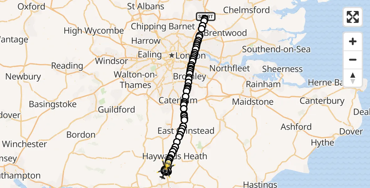 Flight route Police Helicopter Coopersale - Hurstpierpoint, 26 July 2026, 23:18