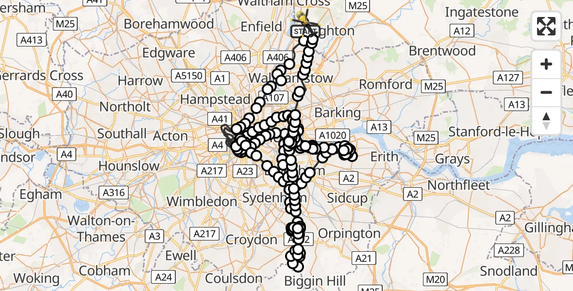 Flight route Police Helicopter Sewardstonebury - Metropolitan Police Air Support Unit Lippitts Hill, 26 July 2026, 23:18