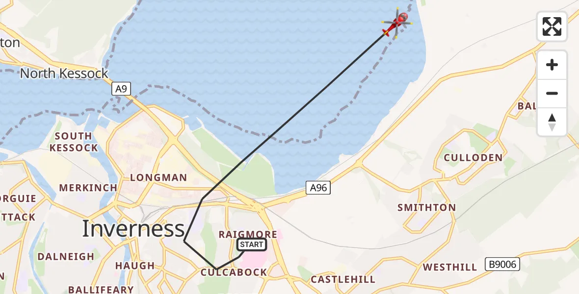 Flight route Air Ambulance Helicopter Inverness - Inverness, 26 July 2026, 23:53