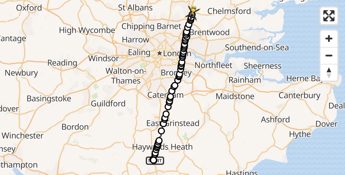 Flight route Police Helicopter Hurstpierpoint - North Weald Airfield, 27 July 2026, 00:01
