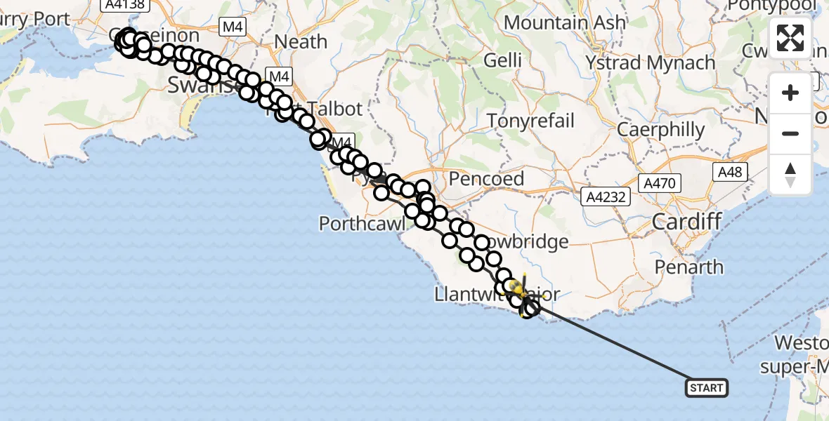 Flight route Police Helicopter Bristol Channel - MOD St Athan, 27 July 2026, 00:04