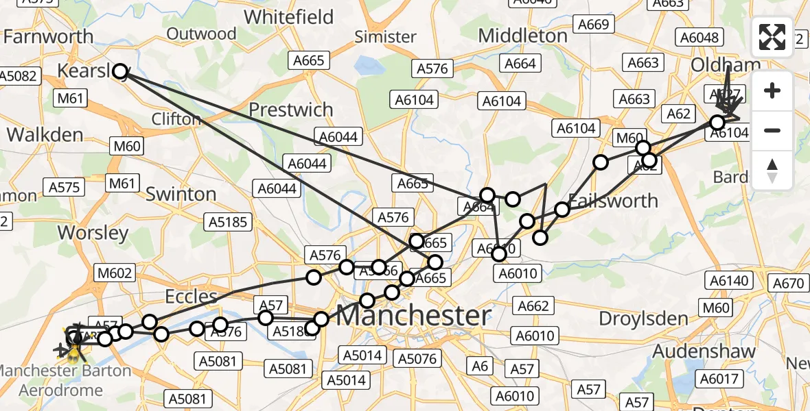 Flight route Police Helicopter Manchester Barton Aerodrome - Manchester Barton Aerodrome, 27 July 2026, 00:24