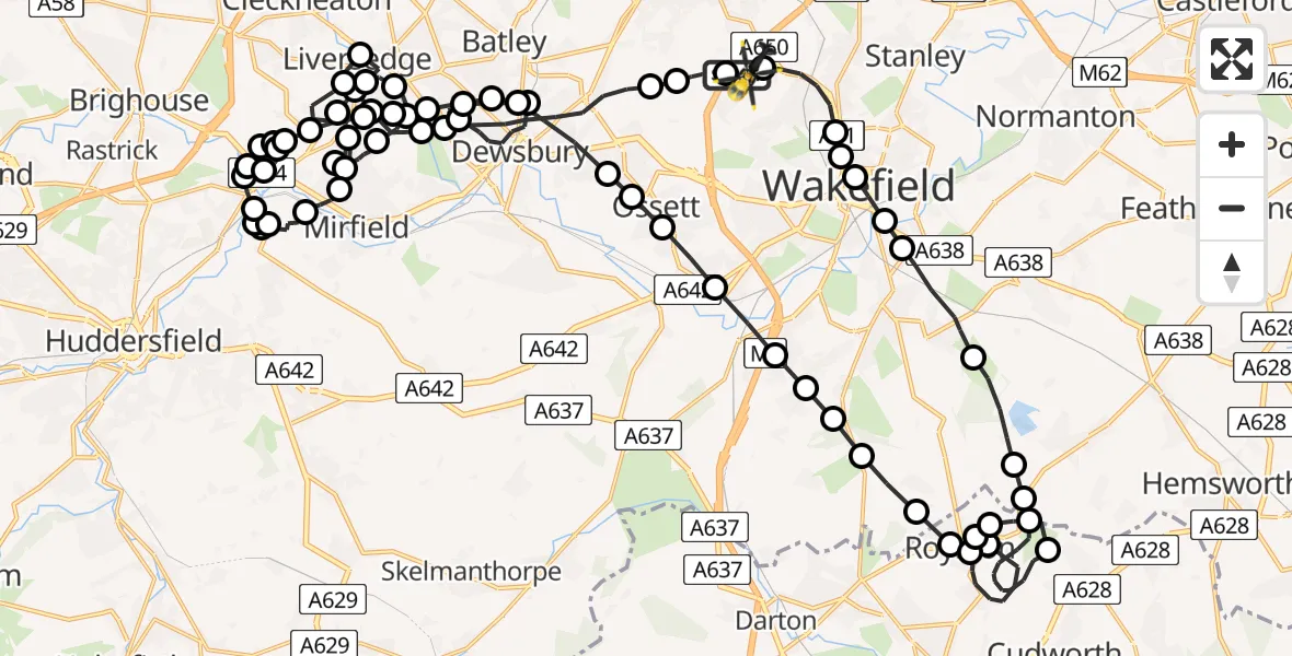Flight route Police Helicopter East Ardsley - East Ardsley, 27 July 2026, 00:42