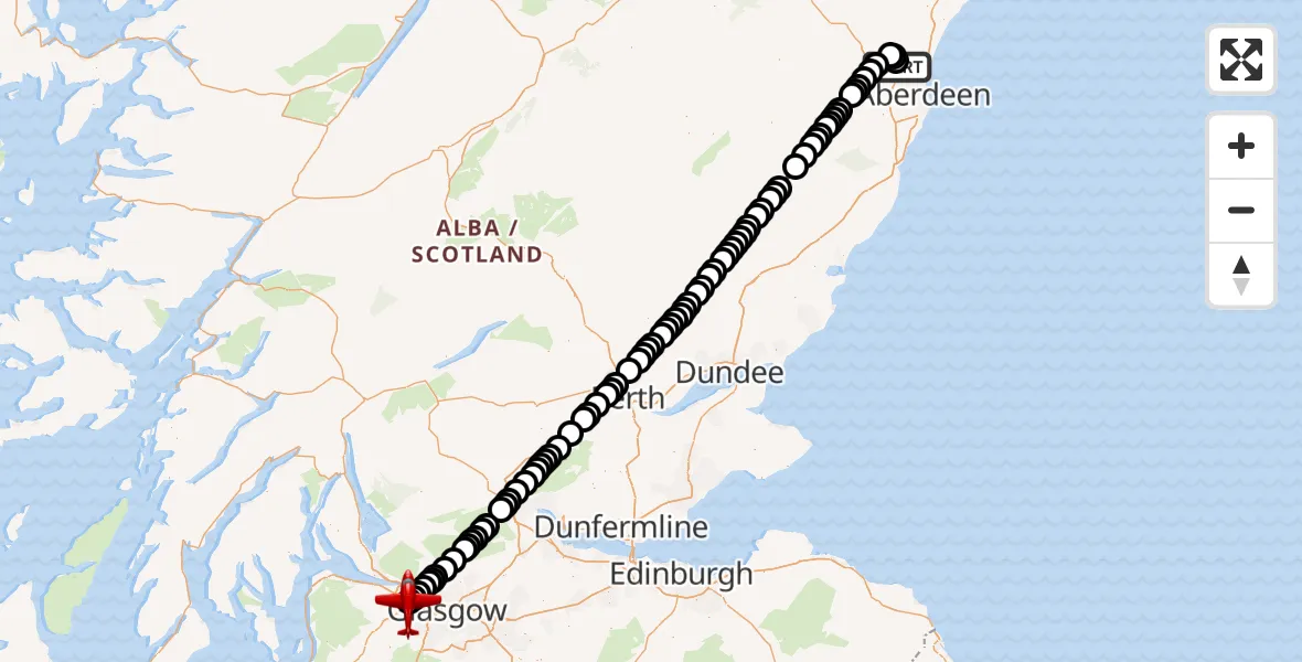 Flight route Air Ambulance Aircraft Dyce and Stoneywood - Glasgow Airport, 27 July 2026, 01:37