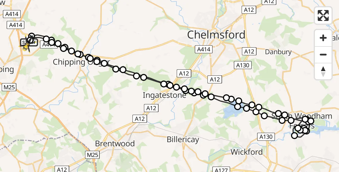 Flight route Police Helicopter North Weald Airfield - North Weald Airfield, 27 July 2026, 02:41