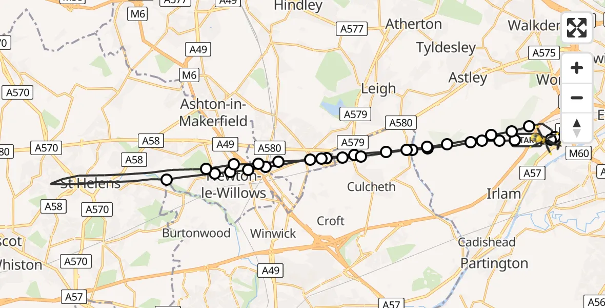 Flight route Police Helicopter Irlam - Manchester Barton Aerodrome, 27 July 2026, 03:09