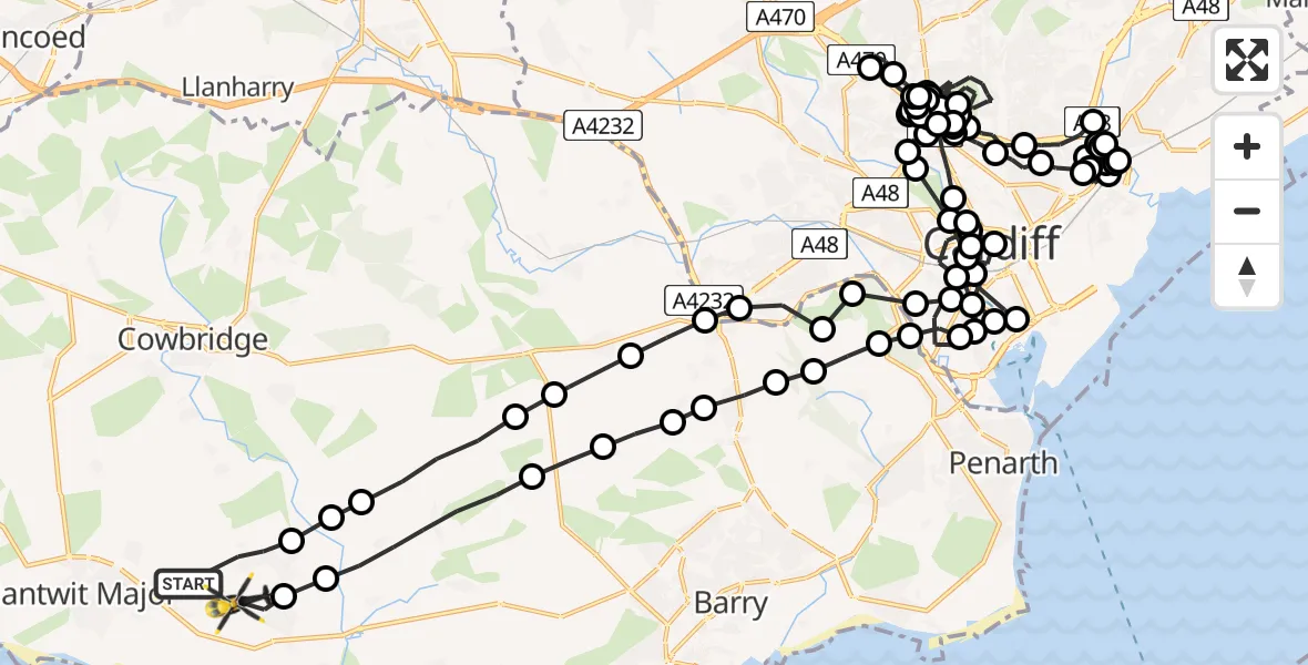 Flight route Police Helicopter MOD St Athan - MOD St Athan, 27 July 2026, 06:55