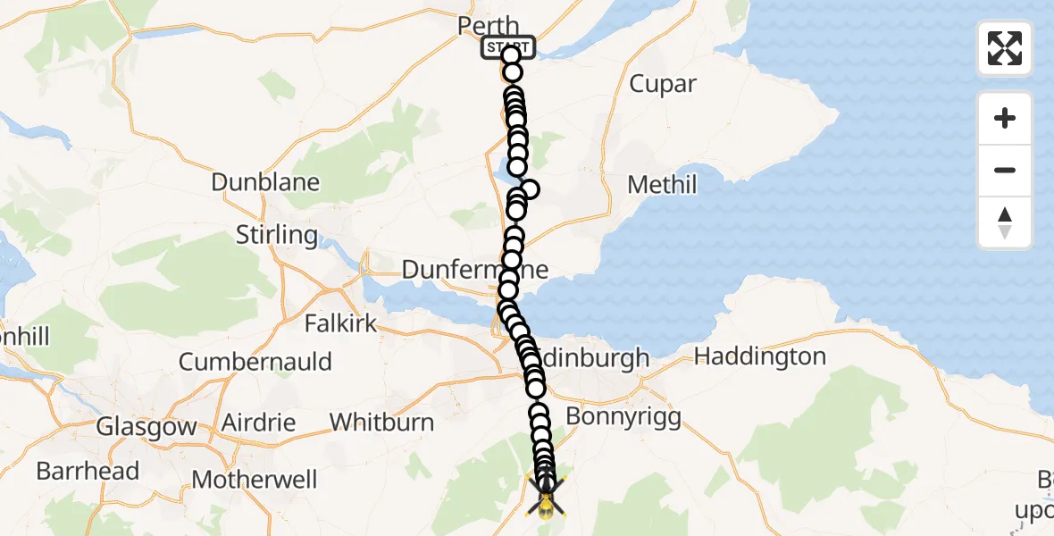 Flight route Police Helicopter Perth - Deepsyke Forest, 27 July 2026, 08:04