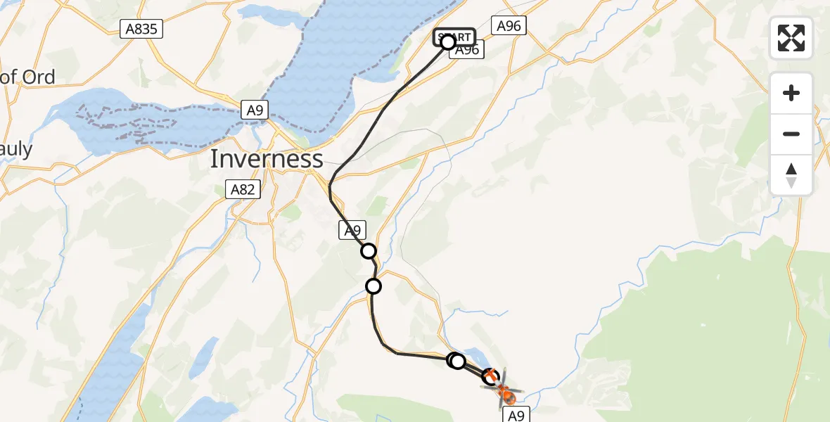 Flight route Coastguard Helicopter Tornagrain - Highland, 27 July 2026, 08:55