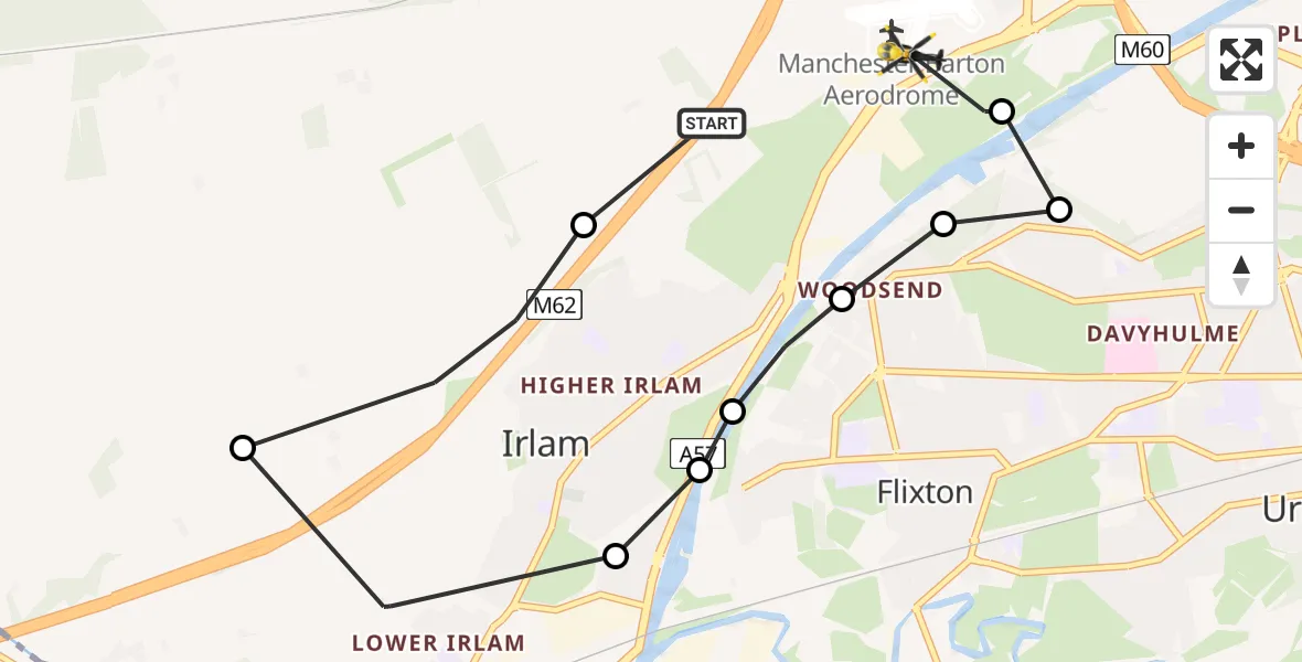 Flight route Police Helicopter Irlam - Manchester Barton Aerodrome, 27 July 2026, 08:59