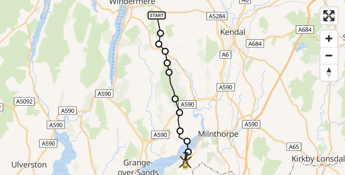 Flight route Police Helicopter Winster - Arnside, 27 July 2026, 09:03