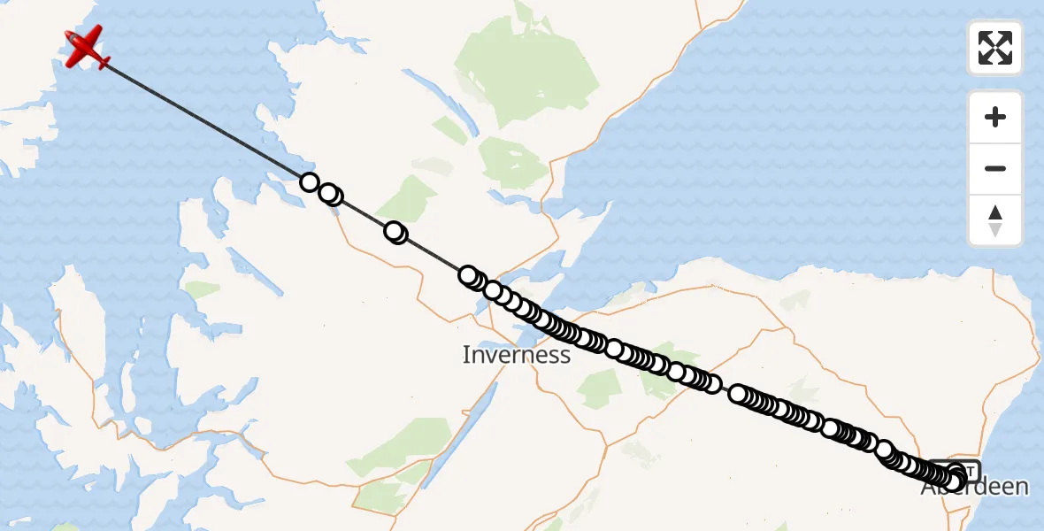 Flight route Air Ambulance Aircraft Aberdeen International Airport - Inner Seas, 27 July 2026, 09:35