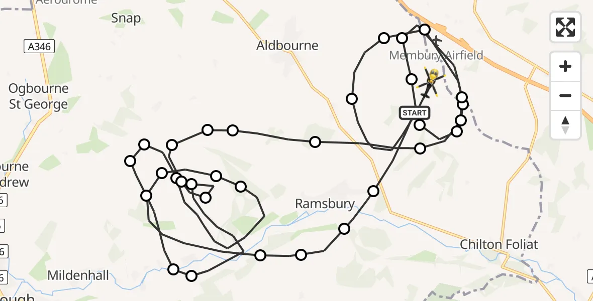 Flight route Police Helicopter Ramsbury - Ramsbury, 27 July 2026, 09:40