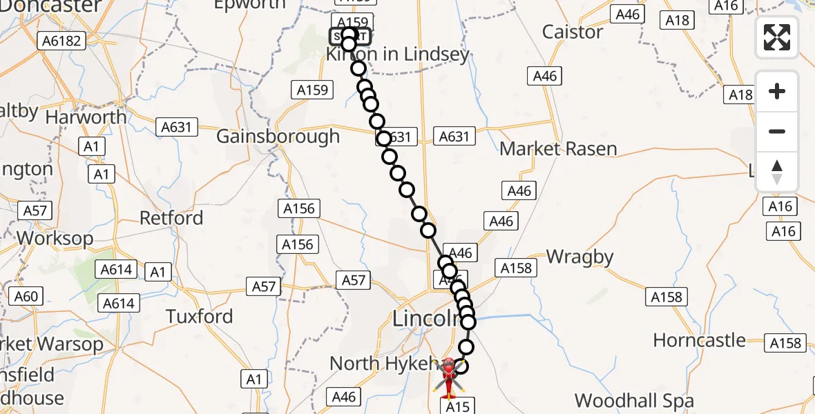 Flight route Air Ambulance Helicopter Scotter CP - North Kesteven, 27 July 2026, 10:08