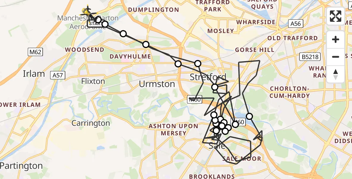 Flight route Police Helicopter Manchester Barton Aerodrome - Manchester Barton Aerodrome, 27 July 2026, 10:16