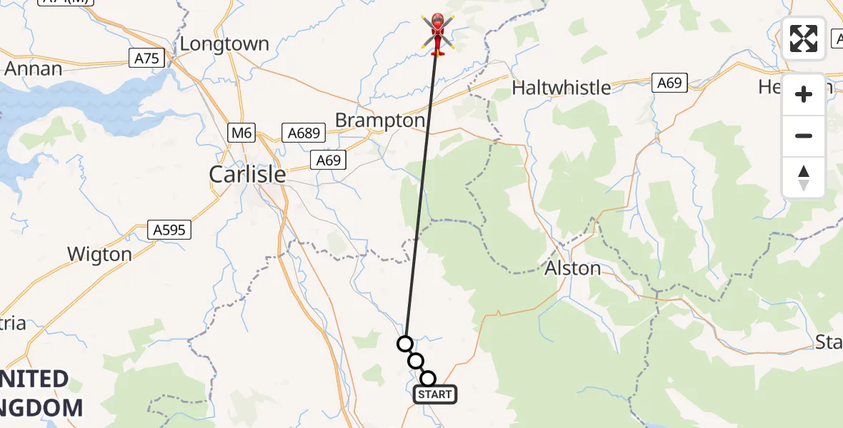 Flight route Air Ambulance Helicopter Melmerby - Kingwater, 27 July 2026, 10:16