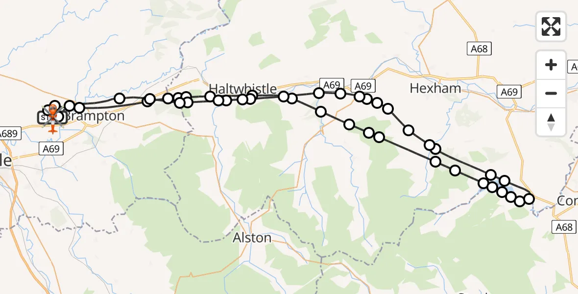 Flight route Coastguard Helicopter Carlisle Lake District Airport - Carlisle Lake District Airport, 27 July 2026, 10:23
