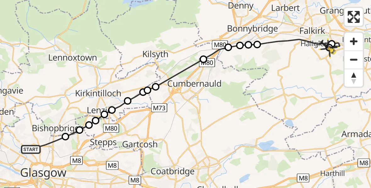 Flight route Police Helicopter Glasgow - Falkirk, 27 July 2026, 10:44