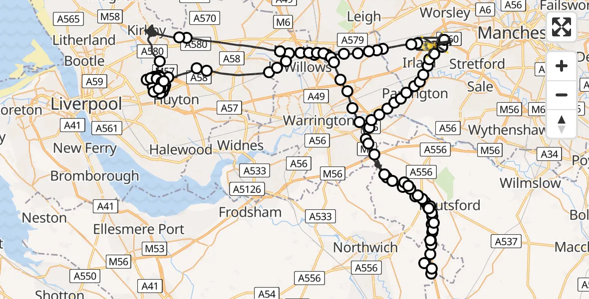 Flight route Police Helicopter Manchester Barton Aerodrome - Irlam, 27 July 2026, 10:59
