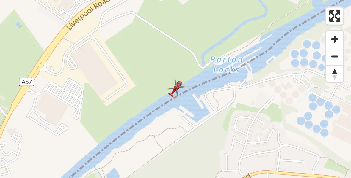Flight route Air Ambulance Helicopter Urmston - Urmston, 27 July 2026, 11:06