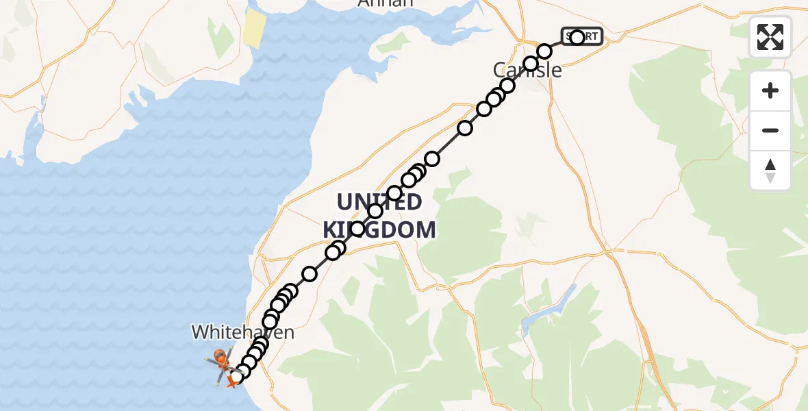 Flight route Coastguard Helicopter Carlisle Lake District Airport - Rottington, 27 July 2026, 11:07