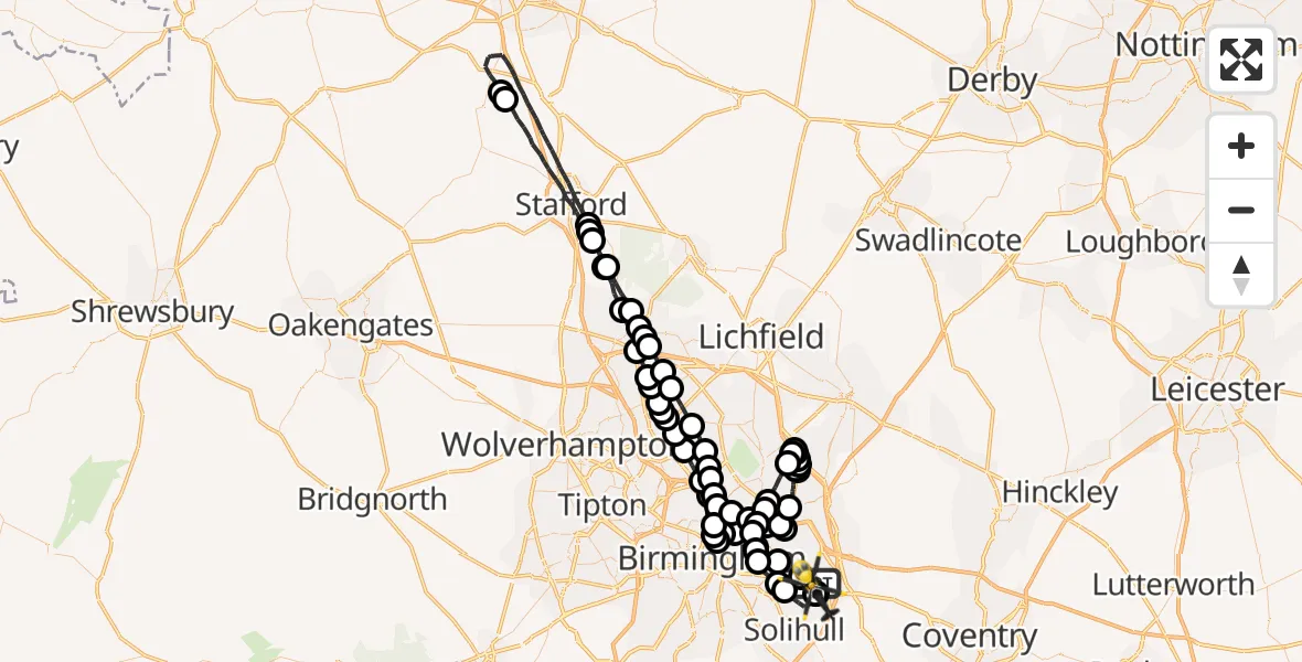 Flight route Police Helicopter Birmingham Airport - Birmingham Airport, 27 July 2026, 11:19